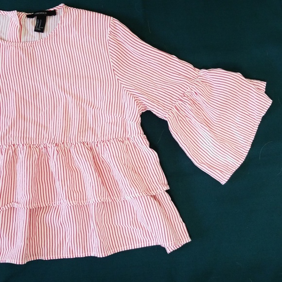 Red and White Striped Ruffled Top - Picture 2 of 2